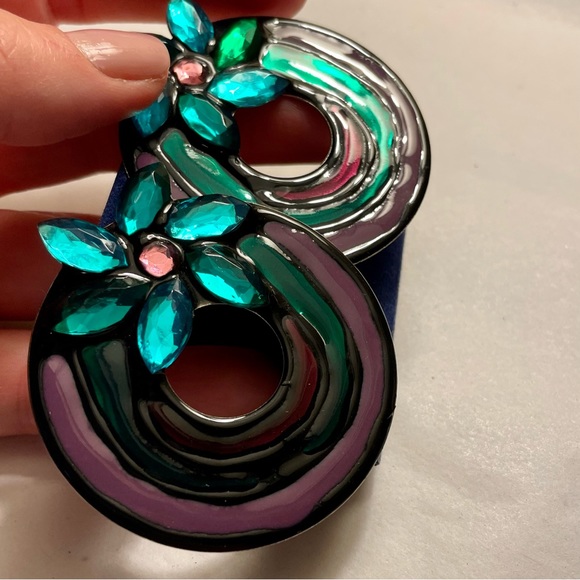 VINTAGE : 80s La Rage Modernist Mixed Materials Pierced Earrings - Picture 4 of 10